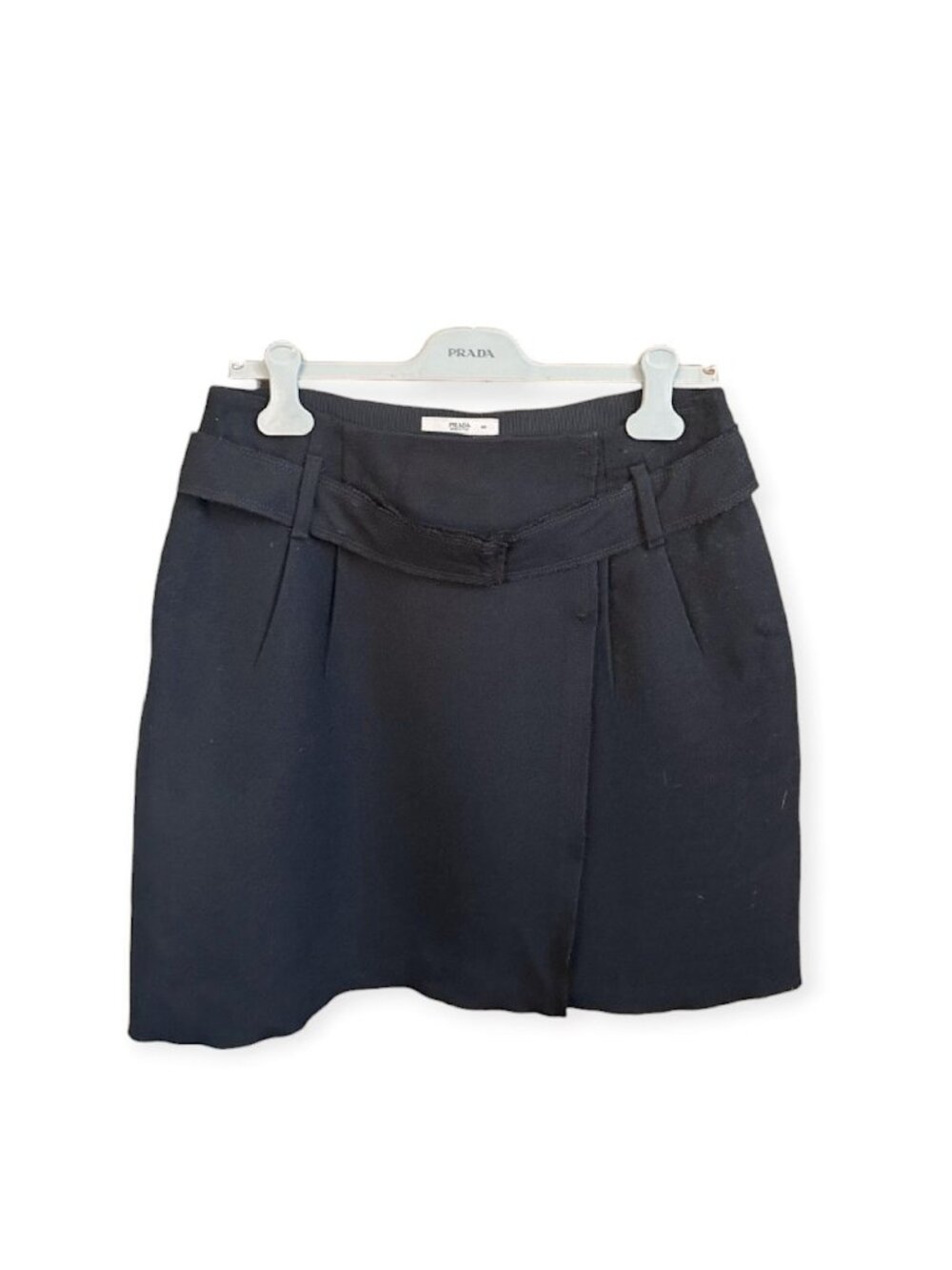 Prada FW2006 Black Wool Wrap Mini Skirt Belted IT46 Italy